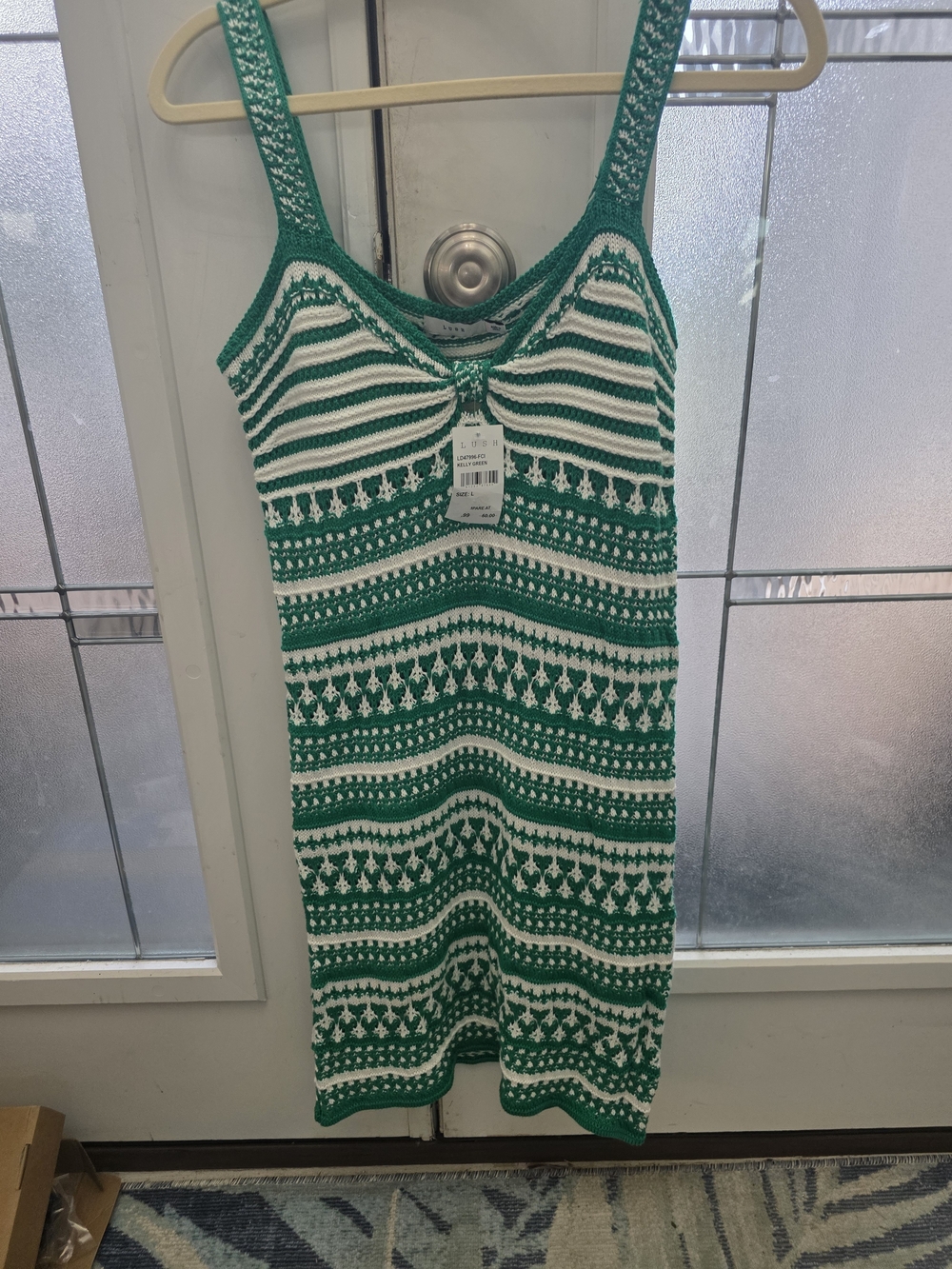 Lush Kelly Green and White Striped Knit Sweater